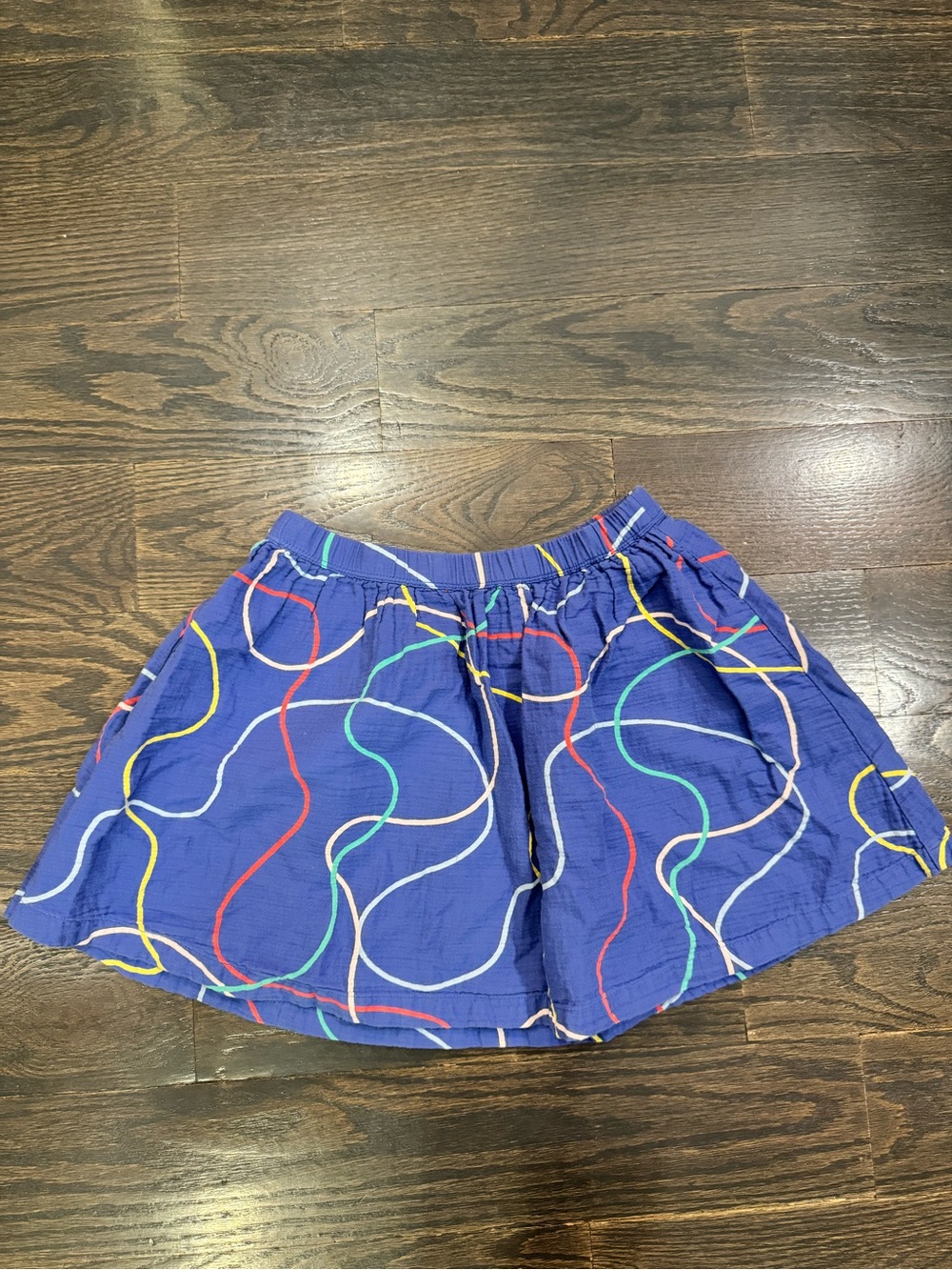 Open Edit Blue Skirt with Multicolor Wavy Line Print